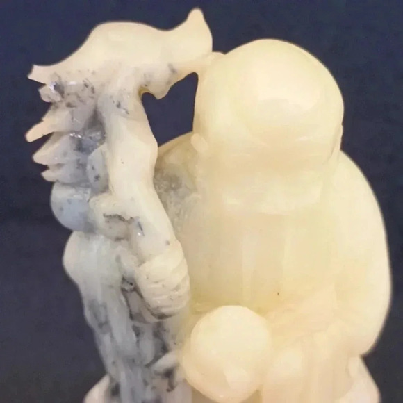 Vintage Chinese Hand Carved Soapstone Figurine Shou Lao - Picture 2 of 7